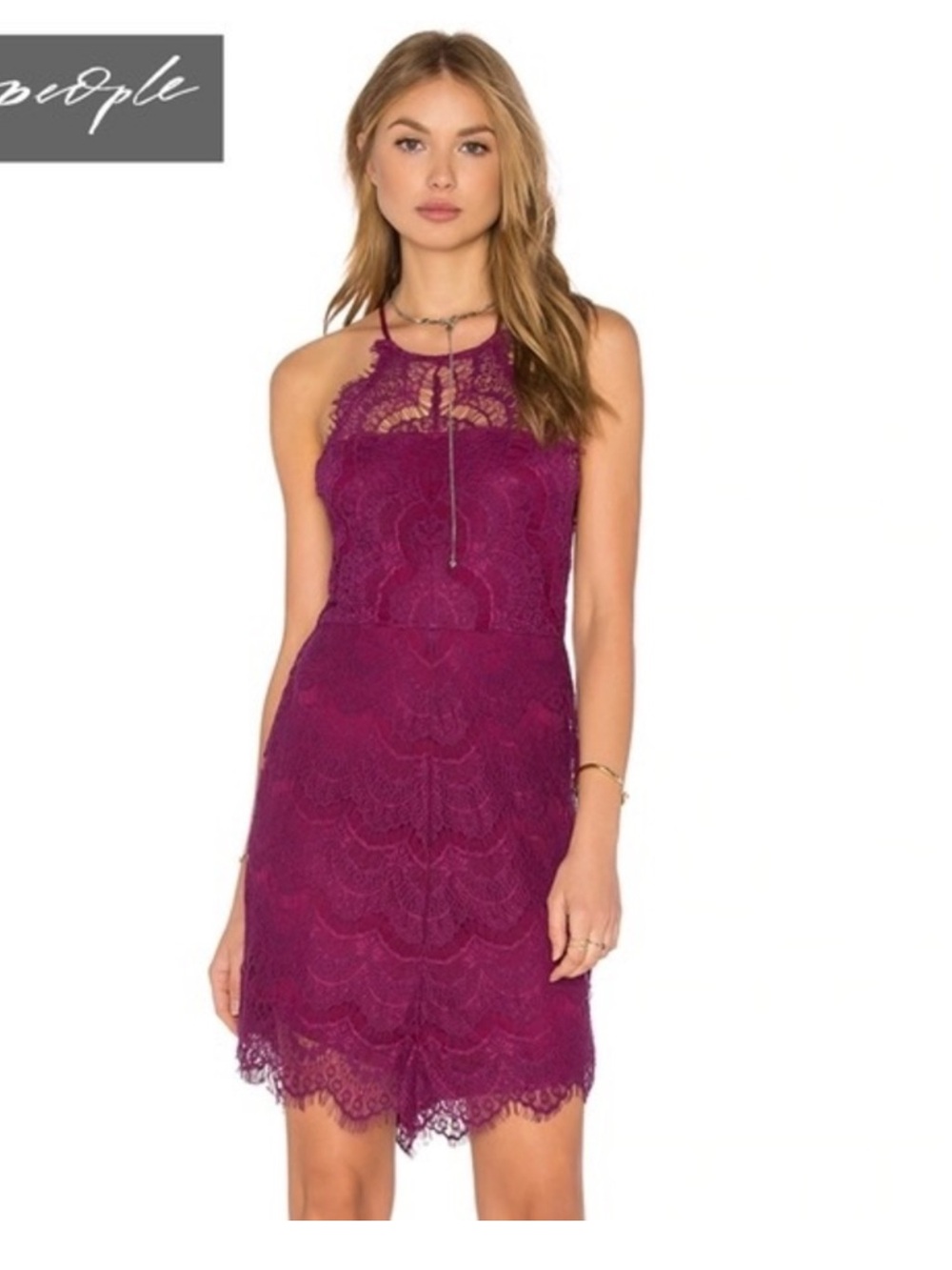 Intimately Free People “She's Got It” Lace Slip Dress Size M Berry Color